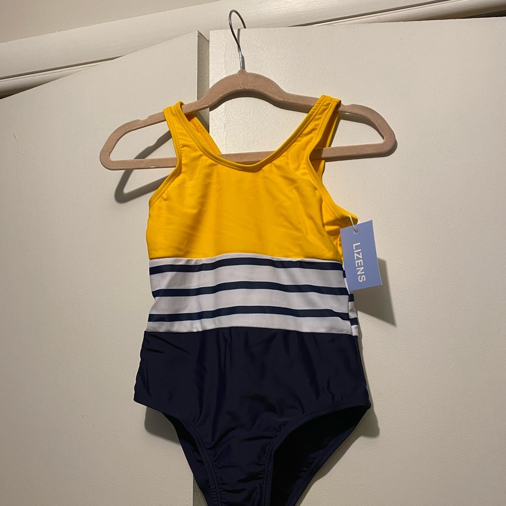 Kids One Piece Swimsuit - Yellow and Navy